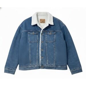 Sierra Ridge Mens Sherpa Lined Denim Trucker Jacket Blue Medium Wash L1 XXL 2XL